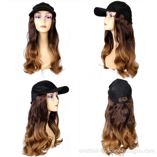 Long Straight/Wavy Knitted Hat Wig Black Brown Wig And Hat Natural Connection Synthetic Hair Female Full Headdress